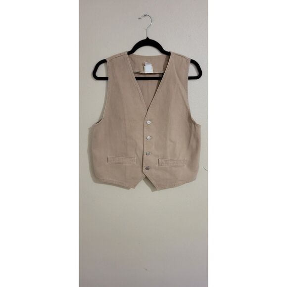 80s/90s Vivaldi Jeanswear Tan Cotton Vest – Made in USA, Size Medium - Picture 1 of 8